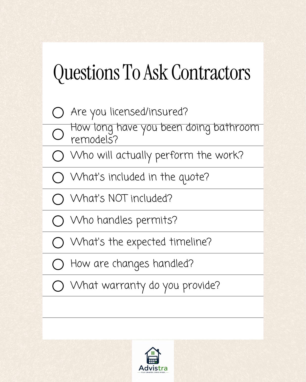 Questions to ask contractors worksheet page